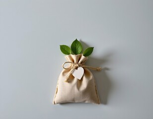 Mint Green Leaves Fabric Bag with Tag