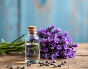 Lavender Essential Oil with Fresh Lavender Flowers