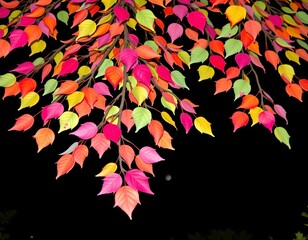 Vibrant Autumn Leaves Against Dark Night