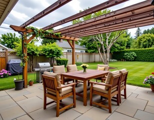 Tranquil Outdoor Patio with Lush Garden Ambiance