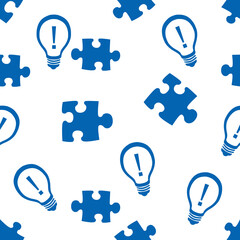 Bulb Puzzle Piece Blue Seamless Texture Pattern Symbols