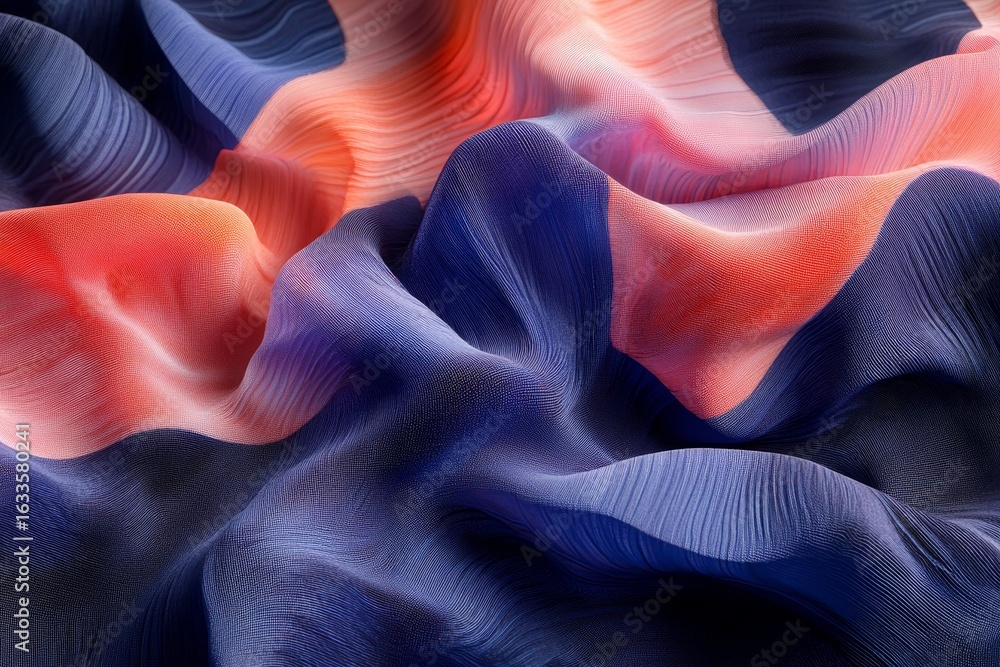 Aufkleber close-up view of a swirled, pleated fabric with a gradient color scheme.