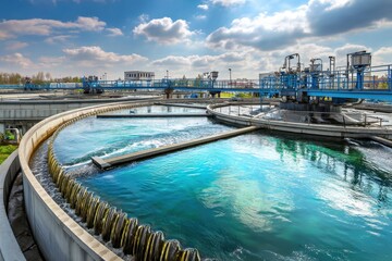 Modern urban wastewater treatment plant Wat abcb showcases advanced technology for effective water purification and environmental sustainability in a vibrant cityscape