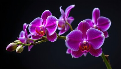 Vivid Purple Orchids with Pink Centers Dark Background