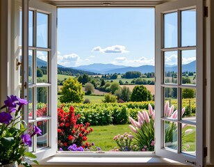 Tranquil Spring Landscape with Vibrant Floral Bush