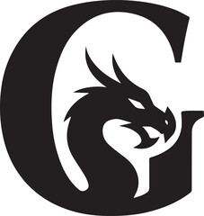 Black dragon head within a bold letter G mythical creature fantasy