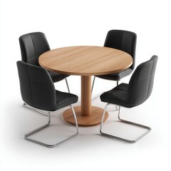 Obraz premium Modern minimalist dining table with four black chairs, showcasing a clean and functional design. The wooden table and sleek chairs create a harmonious and stylish atmosphere