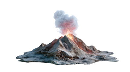 Volcanic Eruption: A powerful and awe-inspiring view of a erupting volcano, spewing smoke and fiery lava with raw, untamed energy. Capturing the planet's raw power, raw beauty