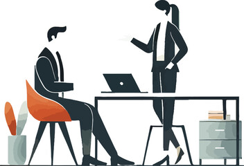 Two business people in a meeting at a desk business meeting