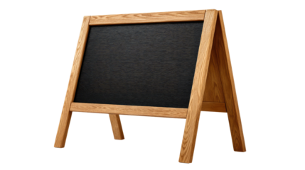 Wooden Chalkboard Sign: A classic wooden chalkboard sign standing on a wooden floor, a perfect representation of a blank canvas waiting for a personalized message.