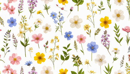 Floral pattern with wildflowers on white background