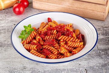 Italian fusilli pasta with tomatoes