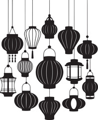 Elegant Silhouette of Hanging Chinese Lanterns A Festive Display of Traditional Asian Decoration and Celebration