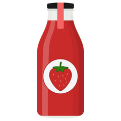 illustration of strawberry juice in a glass bottle