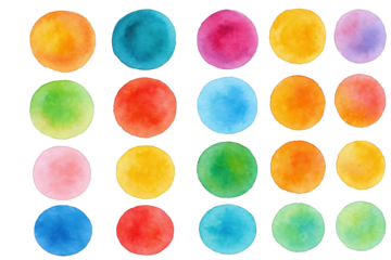 Vibrant Watercolor Circles in a Grid Pattern, Displaying a Spectrum of Bright and Cheerful Colors