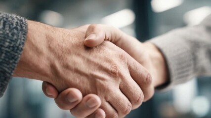 🤝🤝 Handshake of Agreement: A close-up image captures a firm handshake, symbolizing a powerful agreement, trust, and partnership between two individuals in a professional environment. 
