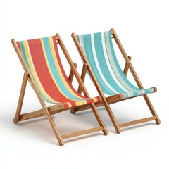 Two colorful beach chairs. The beach chairs are perfect for relaxing on the beach