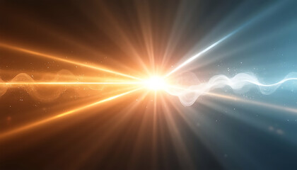 Energetic clash of fiery orange and cool blue light rays