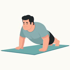 Oversize Man Practicing Push-Ups on a Mat for Fitness and Health, Sport