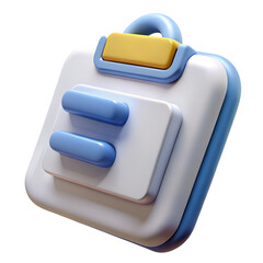 3D White Clipboard Task Management Cartoon Plastic Style Icon Isolated on White Background