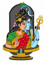 hand drawn digital art of lord shivparvati
