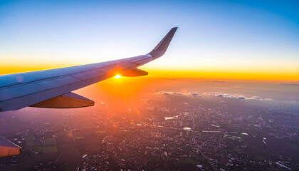 Airplane travel sunset flight aerial view sky