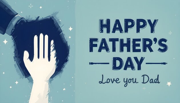 Happy father's day card with a large hand covering a smaller hand and text love you dad