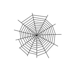 Obraz premium Spiderweb: A minimalist spiderweb with detailed radial and spiral pattern that symbolizes the beauty of nature's intricate architecture.