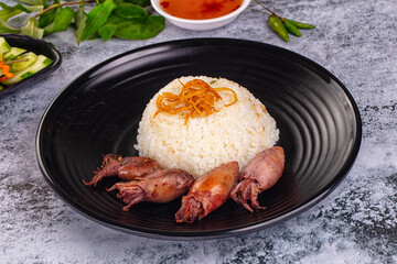 Tasty baby swuid with rice