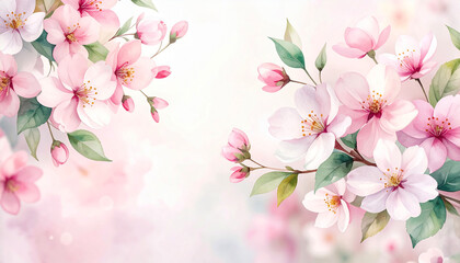 Obraz premium Watercolor cherry blossom floral background art