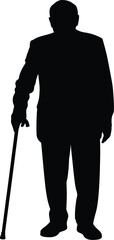 Elderly man with cane silhouette walking stick
