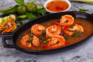 Asian sour spicy soup with prawn