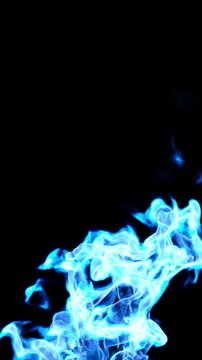 Blue flames fire blazing vertical phone screen motion effect on black backgrounds rendering