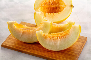 Ripe sweet juicy melon with slices