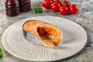 Steamed salmon fish fillet steak