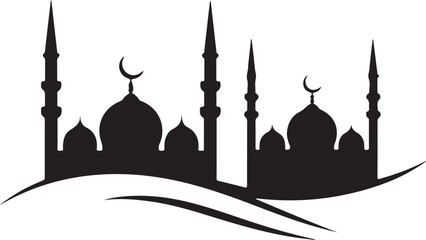 Serene Silhouette A Mosque Scene Evoking Peace and Islamic Artistry Representing Faith Culture and Architectural Grandeur Against a Pristine White Canvas
