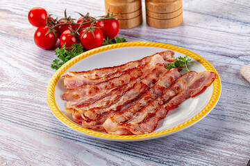Fried pork bacon for breakfast