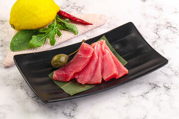 Fresh raw tuna sashimi slices