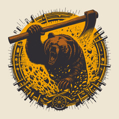 Vintage style vector art featuring miner bear
