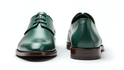 Fototapeta premium Pair of Green Leather Dress Shoes on White Background