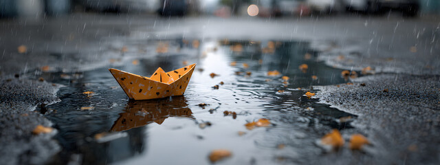 Papierboot auf Asphalt