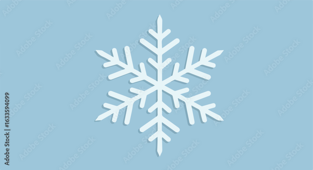 Poster white six-pointed snowflake on light blue background with subtle drop shadow