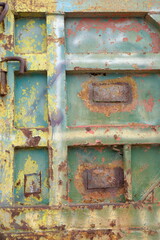 rusty green yellow iron plate. grunge iron panel. 
