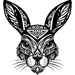 Obraz premium Symmetrical Hare Head with Intricate Tribal Patterns in Bold Bla