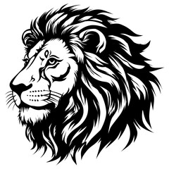 Majestic Lion Head Profile in Bold, Graphic Black and White Sten