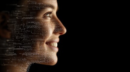 Smile woman side view using computer coding AI-based personal health advisor