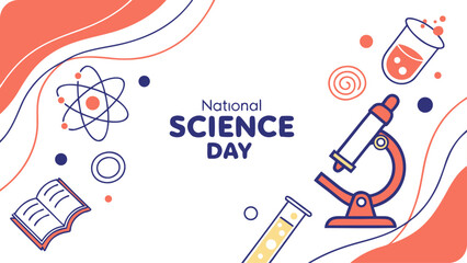Celebrate national science day with educational resources and scientific equipment isolated on white background