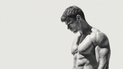 Detailed study showing muscle definition with sculptural quality