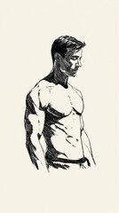 Sketch illustration of muscular figure with classical detail