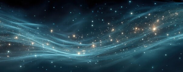 Mesmerizing blue waves amidst glowing stars create a serene starlit background